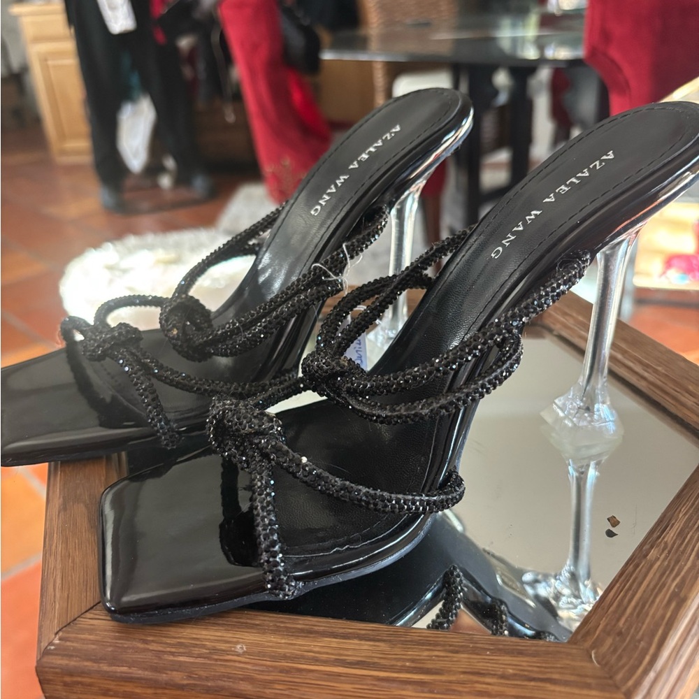 Black Stiletto Heels with Bow Detail